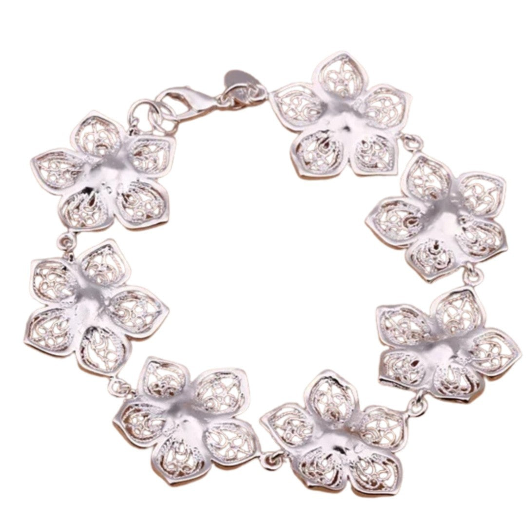 925 Silver Plated Filigree Flower Bracelet, Adjustable Women's Jewellery 422