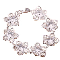 925 Silver Plated Filigree Flower Bracelet, Adjustable Women's Jewellery 422