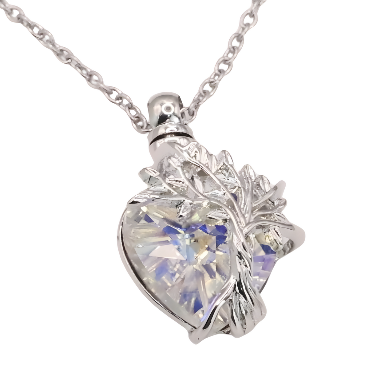 Womens Tree of Life Cremation Necklace Ashes Iridescent Heart-Shaped Crystal B95
