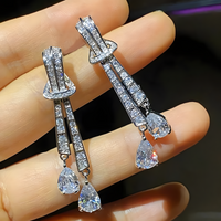 Bling Long Tassel Drop Earrings Women Geometric CZ Dangle Earrings Trendy 1390