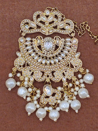 Elegant Bollywood Inspired Gold Kundan Earrings and Tika Set Indian Jewelry 248