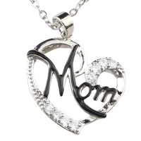 Mom Heart Pendant Necklace Black Plated Link Chain Cubic Zirconia Micro 1362