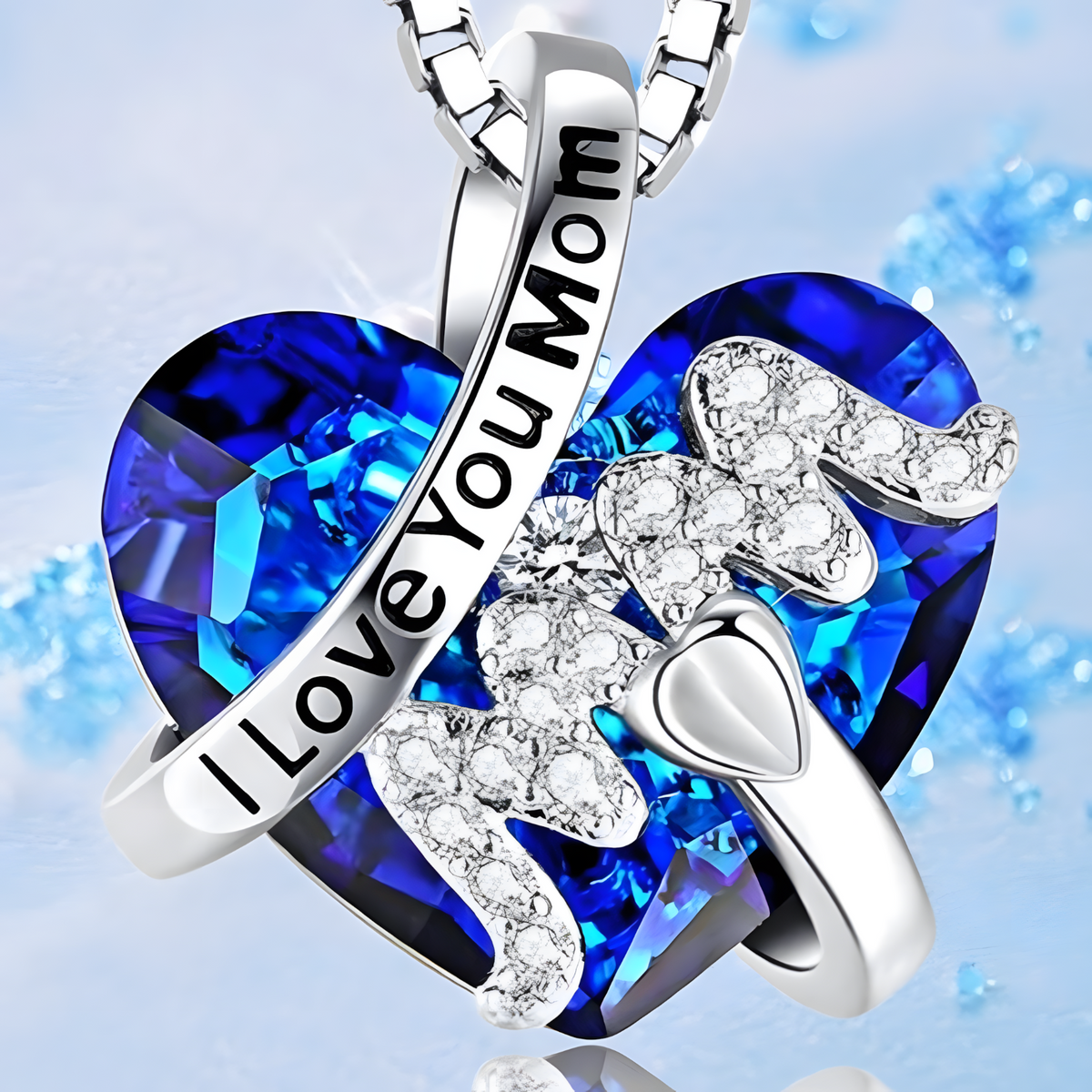 Luxury Mom Pendant Necklace Blue Heart Jewelry Christmas Mother's  Day B91