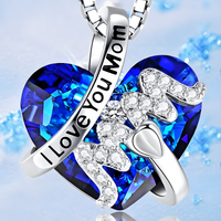 Luxury Mom Pendant Necklace Blue Heart Jewelry Christmas Mother's  Day B91