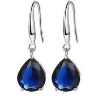 925 Sterling Silver Water Drop Dangle Earrings | Blue Zircon 10mm Wide Pear 569