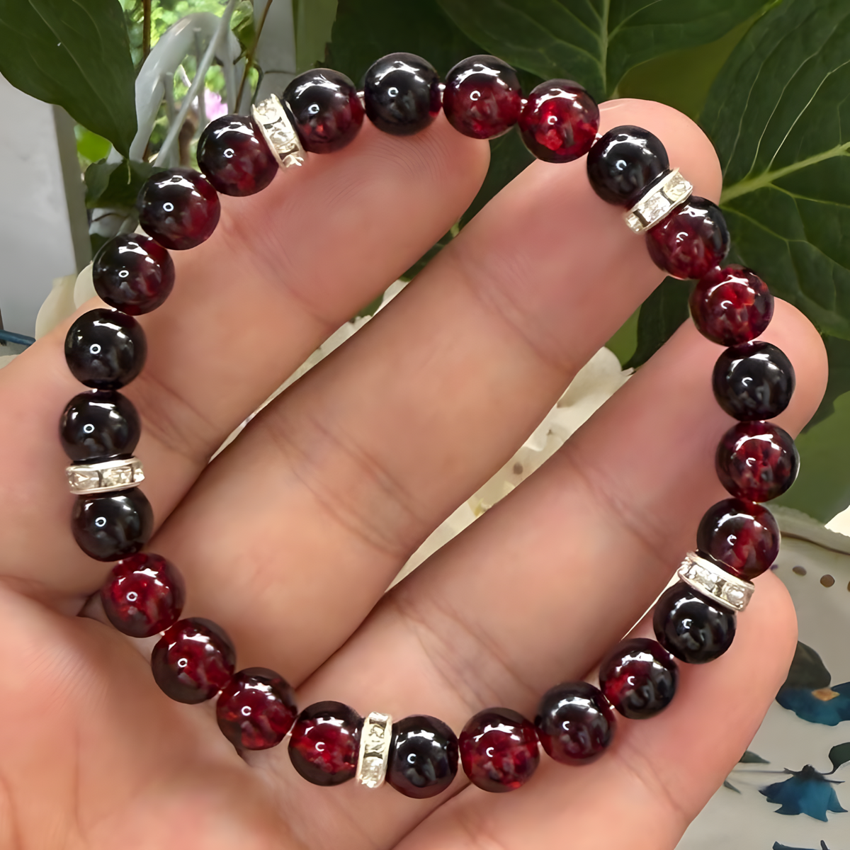 Anti Anxiety Style Red Black Beaded Bracelet 8mm Round Acrylic Beads 1743