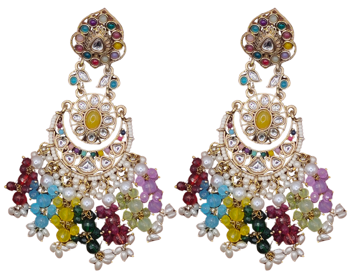 Elegant Bollywood Inspired Gold Kundan Earrings - Traditional Indian Jewelry 203