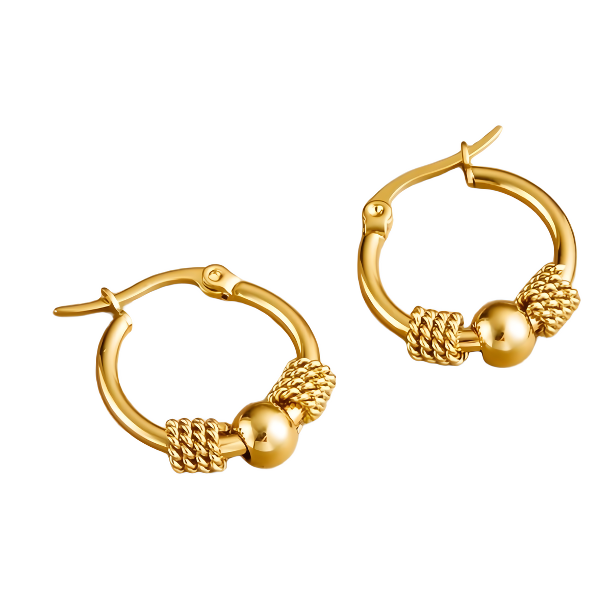 316L Stainless Steel Golden Hollow Woven Circular Hoop Earrings for Women 643