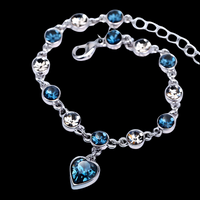 Womens Blue Crystal Heart Charm Bracelet Zinc Alloy Bracelet Cubic Zirconia 1158