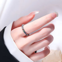 925 Sterling Silver Adjustable Ring, Colorful CZ Stone Ring, Twisted Rope 374
