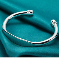 925 Sterling Silver Plated Twist Open Bangle Cuff Bracelet for Women Jewelry 405
