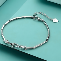 Double Heart Bracelet For Women - Sparkle Stone Charm, Adjustable Bar Link 1792