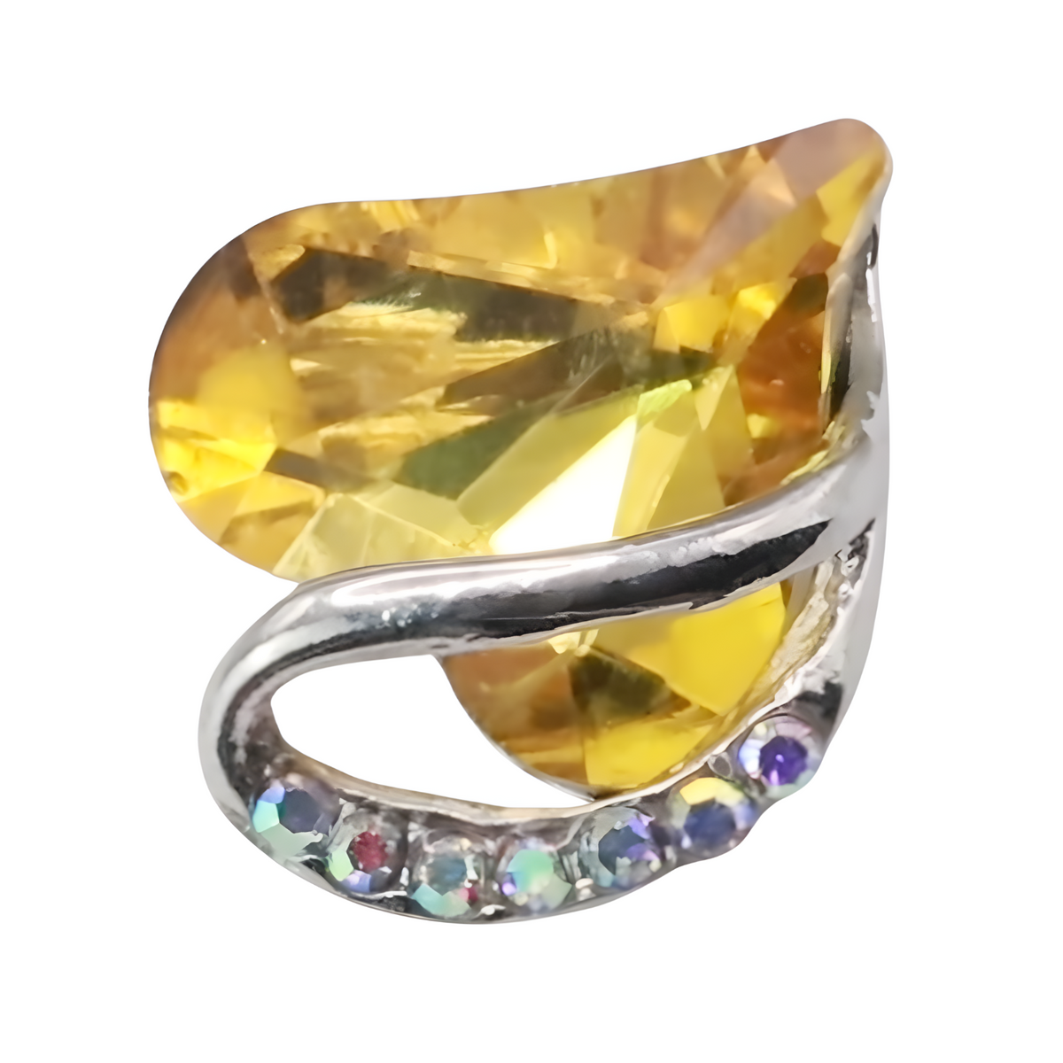 Women Silver Tone Alloy Necklace With Yellow Crystal Heart Charm Link Chain B315