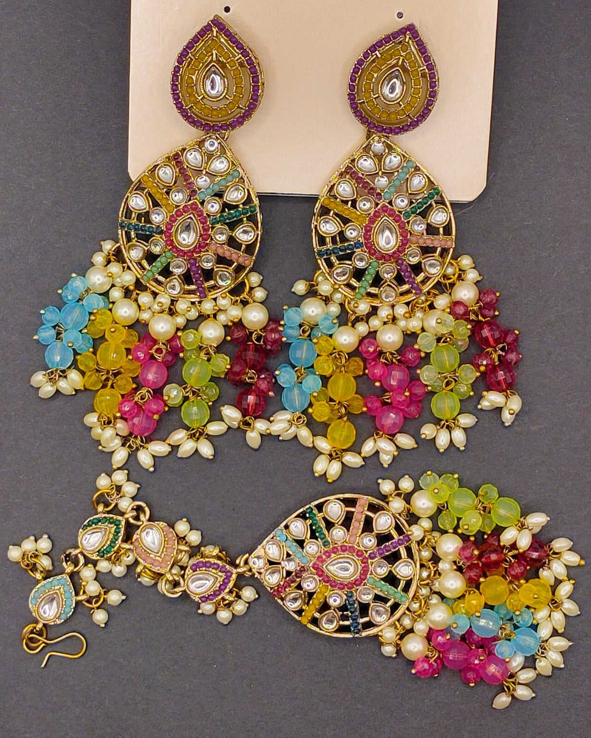 Elegant Bollywood Inspired Gold Kundan Earrings - Traditional Indian Jewelry 246