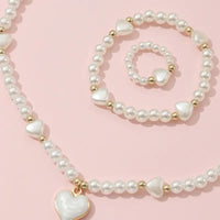 3pcs Necklace Bracelet Ring Set Girls, Sweet Heart Faux Pearl Jewelry Set 107 UK