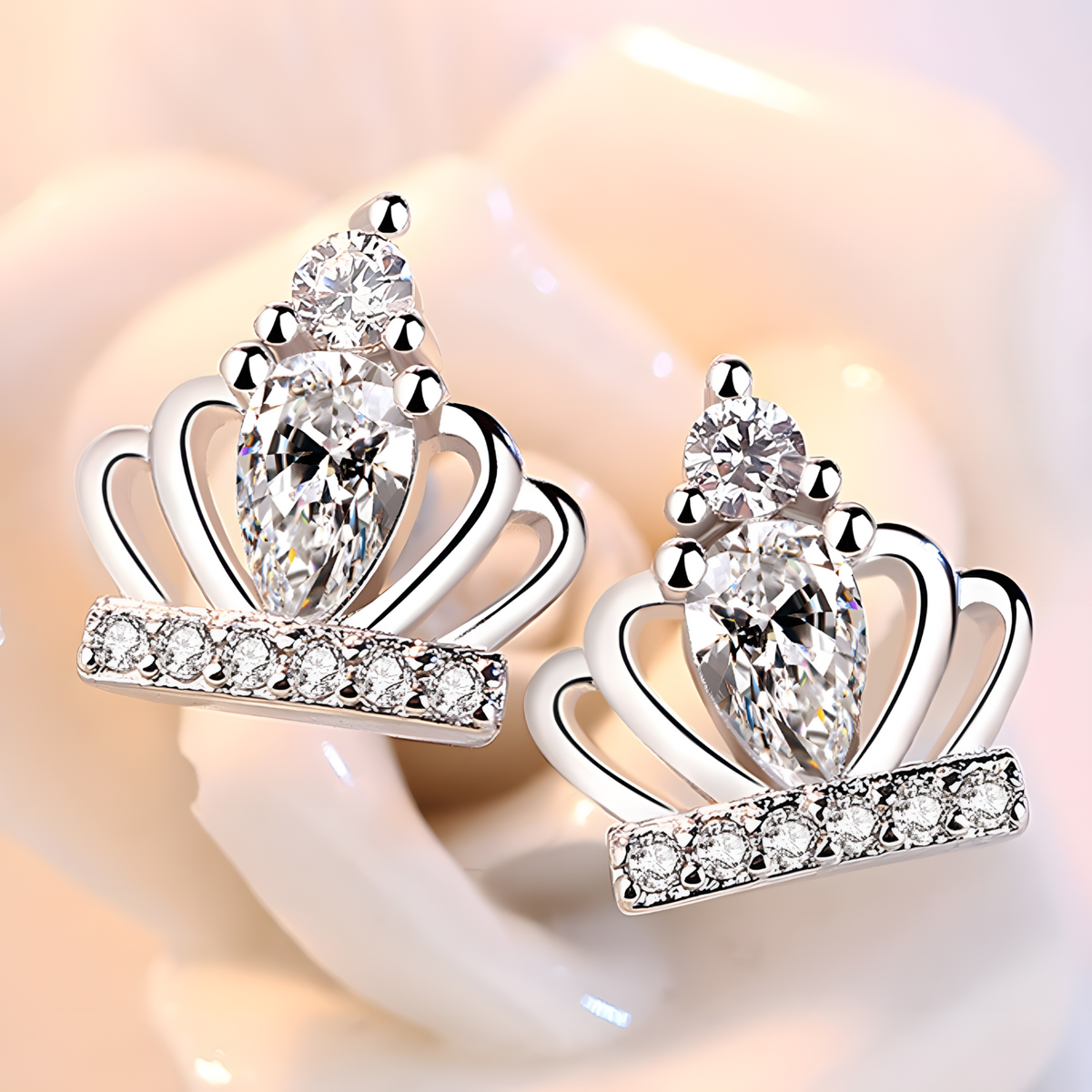 Crown Zircon Stud Earrings for Women – Cute Romantic Style 925 SilverPlated 1004