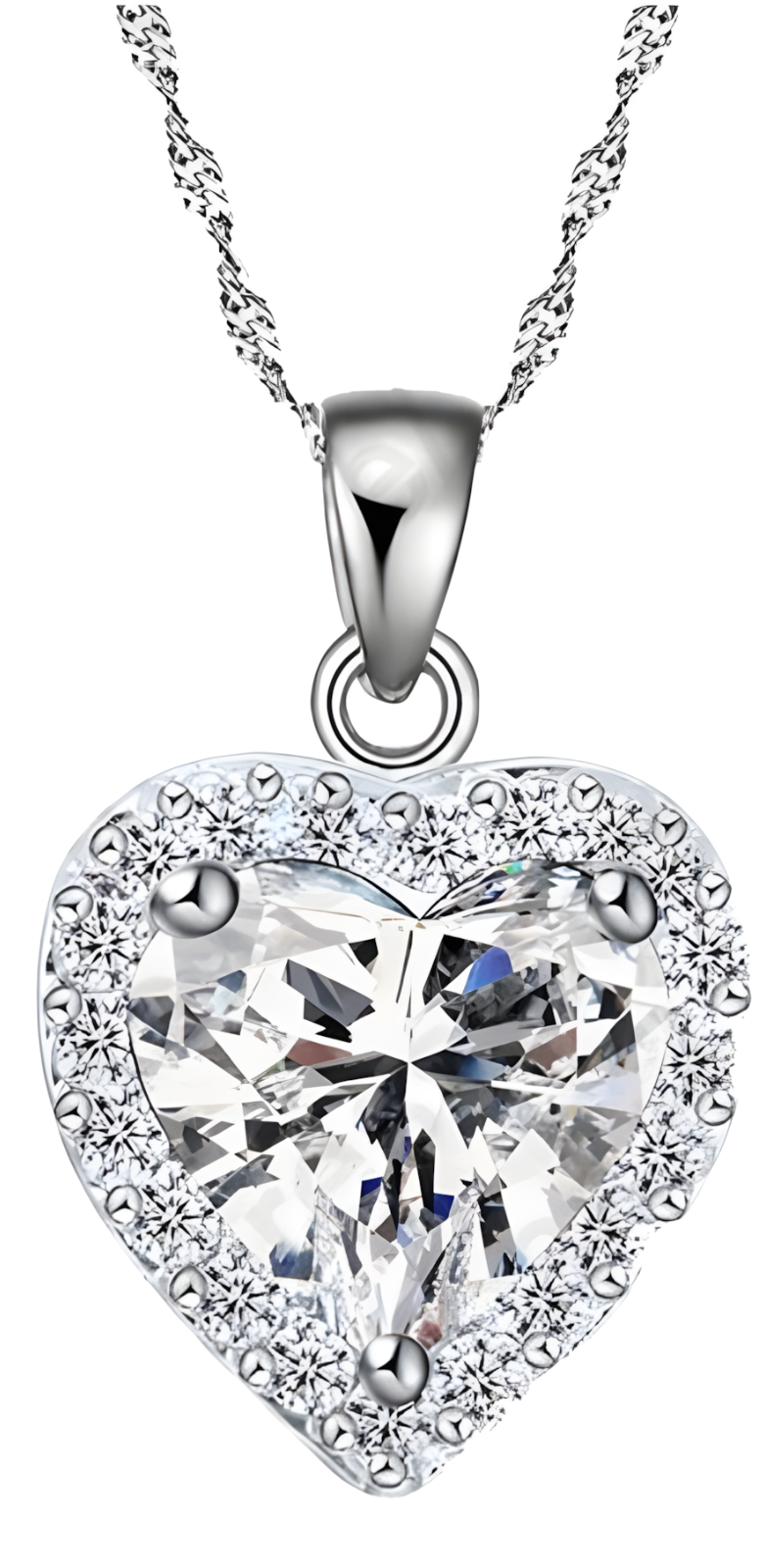 Heart Halo Necklace & Earrings Set -Sparkling Heart Pendant with Halo Cubic 1485