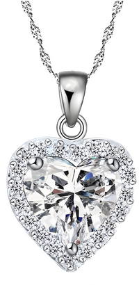 Heart Halo Necklace & Earrings Set -Sparkling Heart Pendant with Halo Cubic 1485