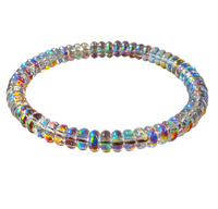 Iridescent Opal Bead Stretch Bracelet, Rainbow Flash Crystal Look, Trendy 1726