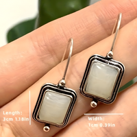 Elegant Square Moonstone Drop Earrings For Women-Rhodium-Plated Alloy Hoop 1456