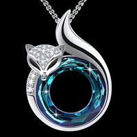 Fox Pendant Necklace for Women–Crystal Blue Ring Design with Cubic Zirconia 1164