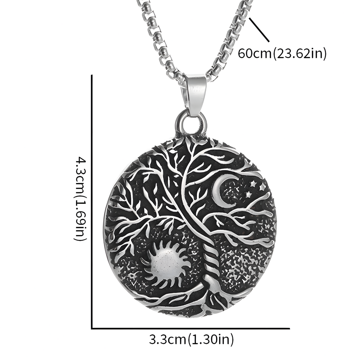 Vintage Tree Of Life Sun And Moon Pendant Necklace Celtic Nordic Round Rune 1093