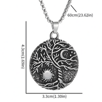 Vintage Tree Of Life Sun And Moon Pendant Necklace Celtic Nordic Round Rune 1093