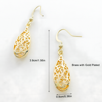 Gold Plated Brass Filigree Teardrop Dangle Earing Elegant Lightweight Design B19