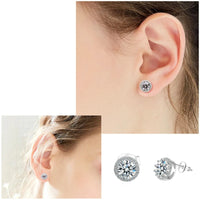 Sterling Silver AAA Zircon Halo Stud Earrings, 10mm Round Brilliant Cut 347