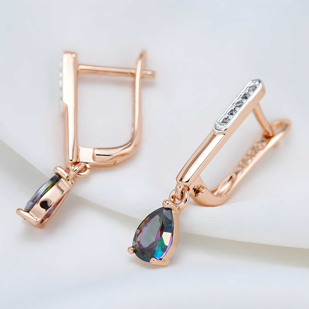 Rose Gold Colour Drop Earrings for Women, Copper Alloy with Silver Colour 1290