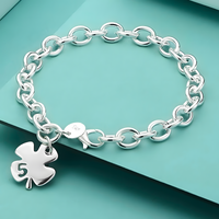 Four Leaf Clover Charm Bracelet For Women Silver Colour Link Chain Bracelet 1759