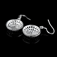 925 Sterling Silver Filigree Drop Earrings - Round Lace Dangle Earrings 362