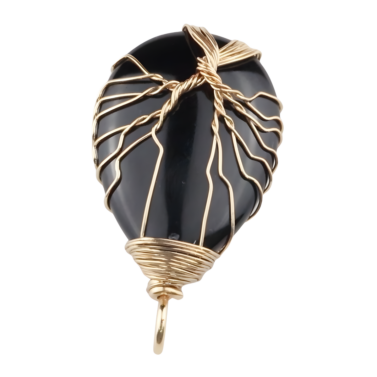Gold Black Agate Tree Of Life Pendant Necklace For Women Oval Gemstone 1344