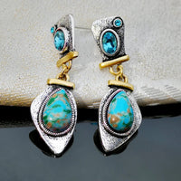 Vintage Blue Stone Drop Earring Elegant Turquoise Gemstone Studs Zinc Alloy 737