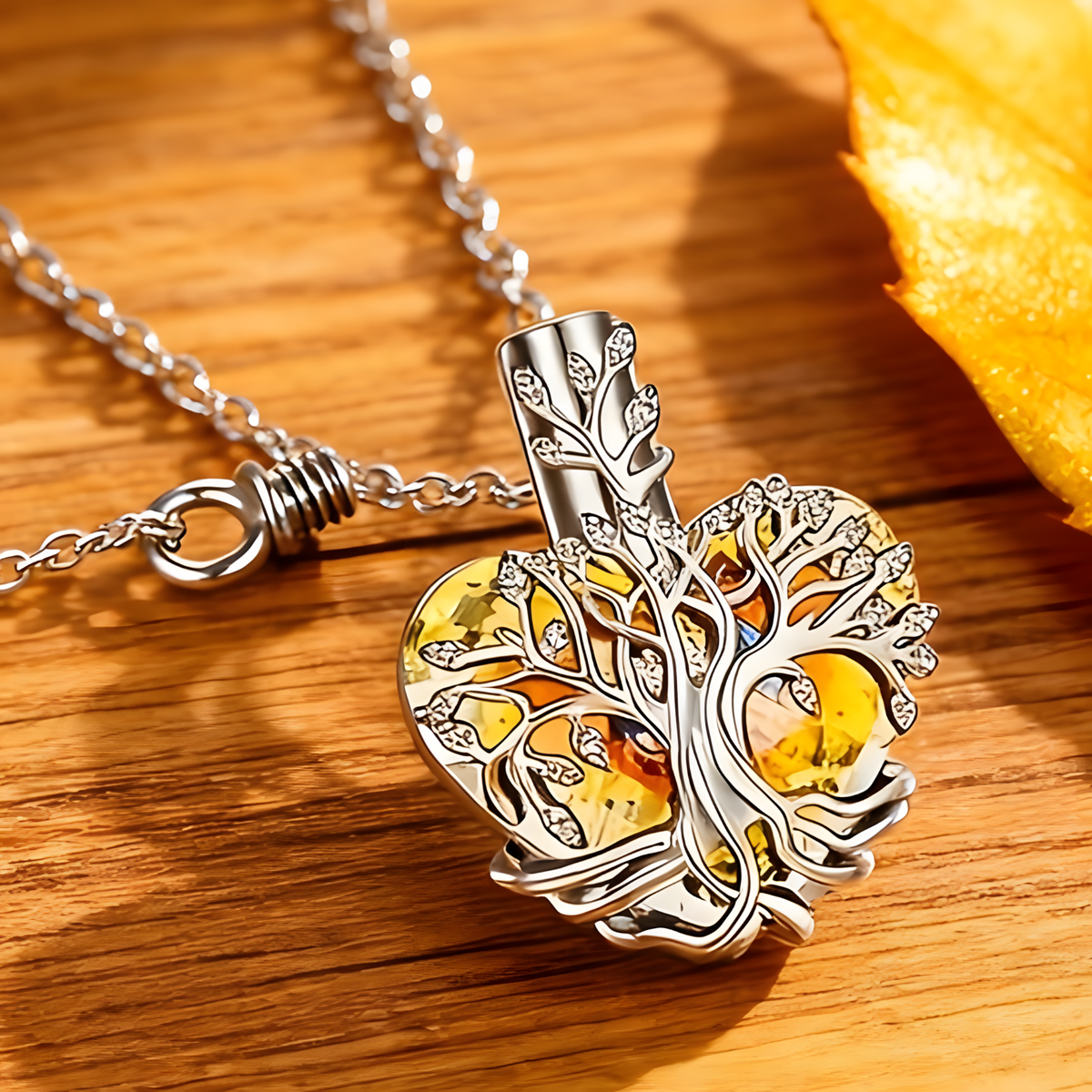 Love Life Tree Cremation Pet Necklace-Memorial Urn Pendant for Ashe Crystal B259