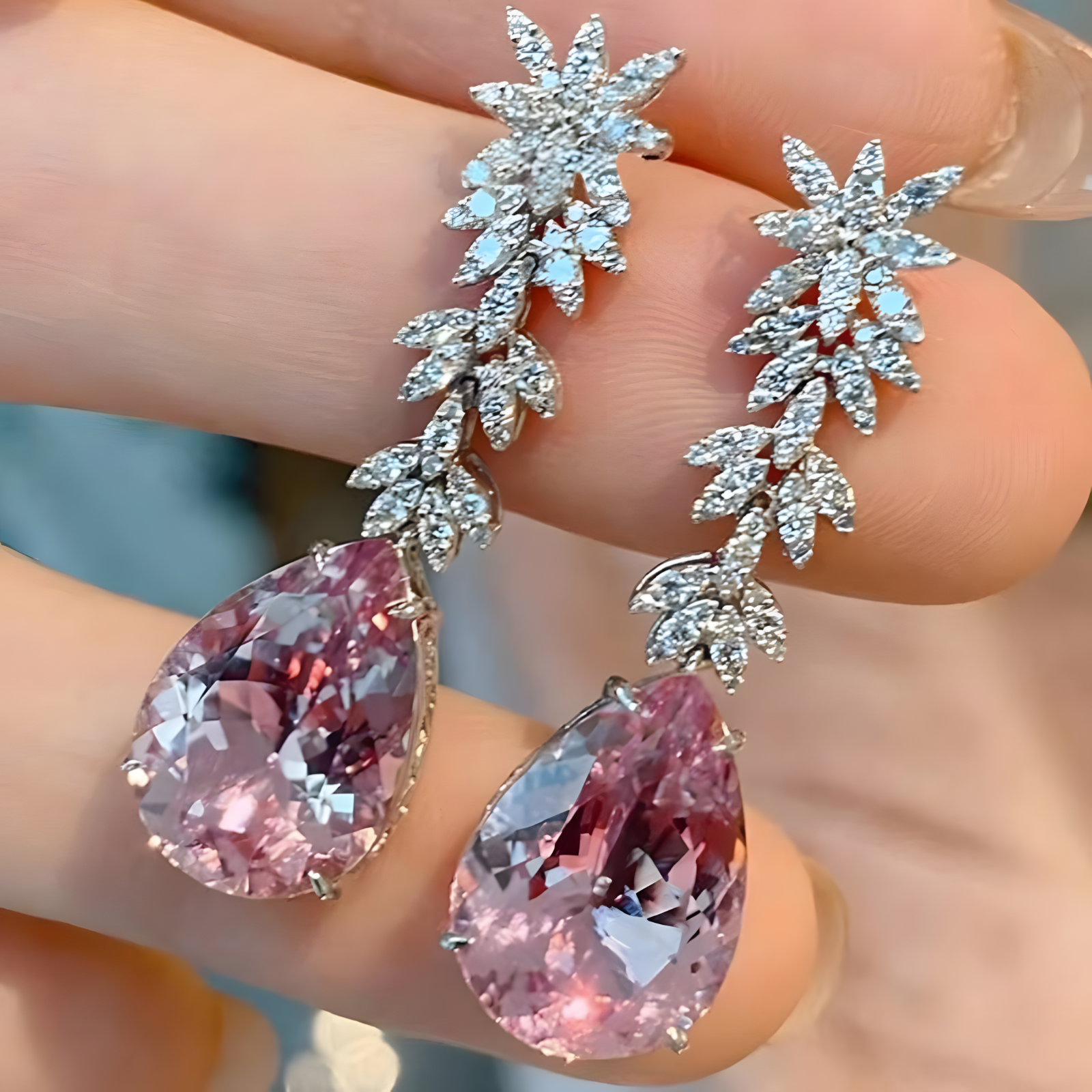 Unified Jewellery Premium Pink Pear Crystal Leaf Drop Earrings 45mm 1845