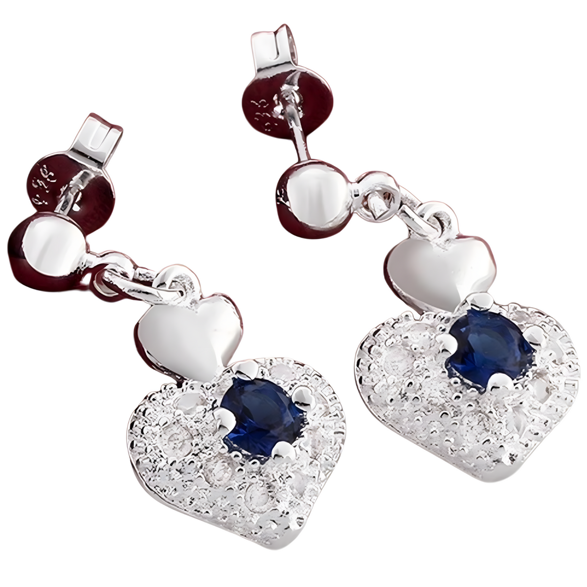 Sterling Silver Heart Jewelry Set Women Blue Zircon Crystal Pendant Necklace 680