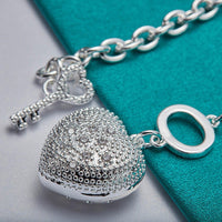 925 Sterling Silver Heart Pendant Necklace Women– Sparkling AAA Zircon Chain 690