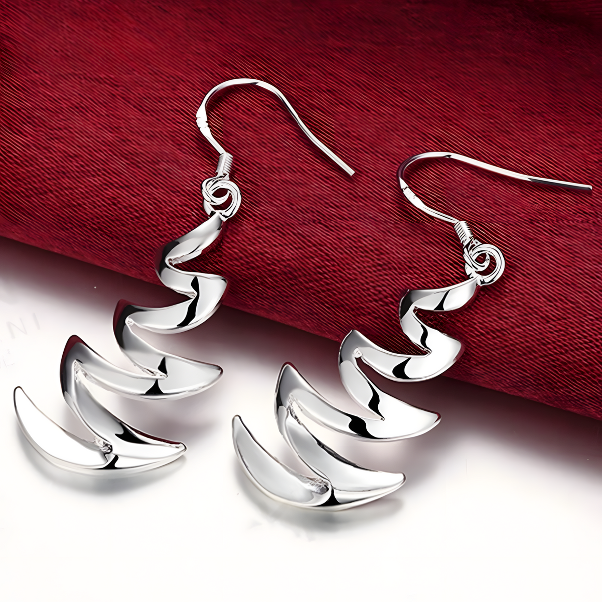 Silver Plated Crescent Wave Drop Earring Women–Elegant Spiral Dangle Design 1206