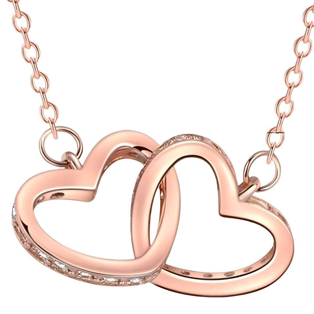 925 Sterling Silver Double Heart Necklace – Elegant Rose Gold Pendant AAA 253