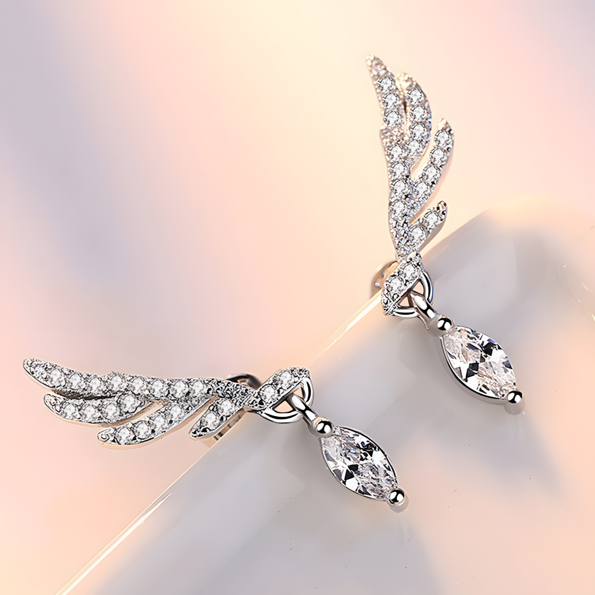 Feather Wing Crystal Stud Earring for Women – Trendy Angel Wing Design 1057