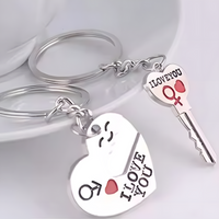 Silver Tone "I Love You" Heart & Key Couple Keychains Set Love Gift Pair Set B29