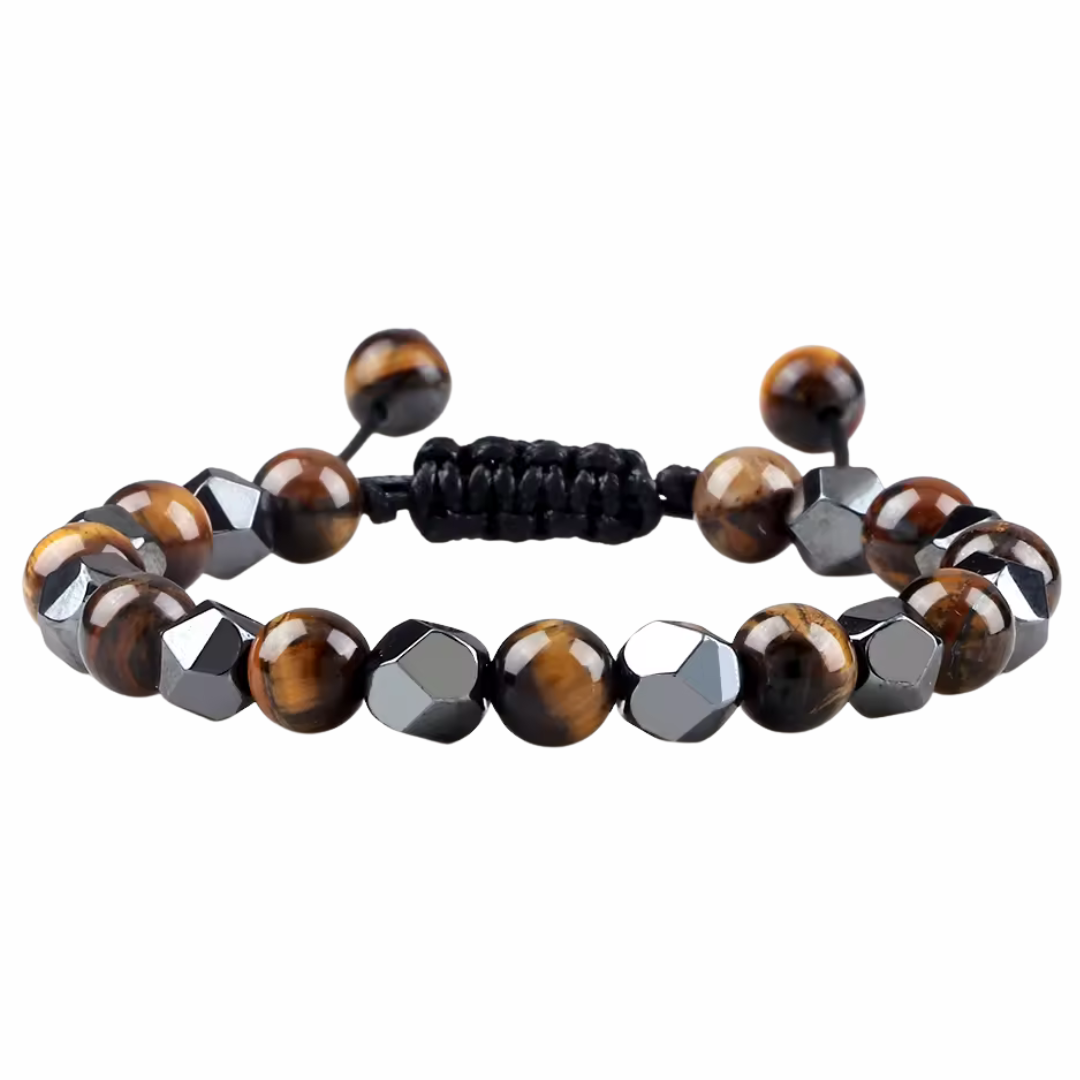 Brown 8mm Tiger Eye Beaded Bracelet Adjustable Macrame Bracelet Unisex 1353