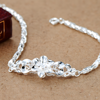 Silver Flower Bracelet Silver Plated Charm Floral Link Jewelry Gift   1821