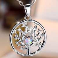 Tree of Life Pendant Necklace Women-Copper Metal Round Family Tree Necklace 1130