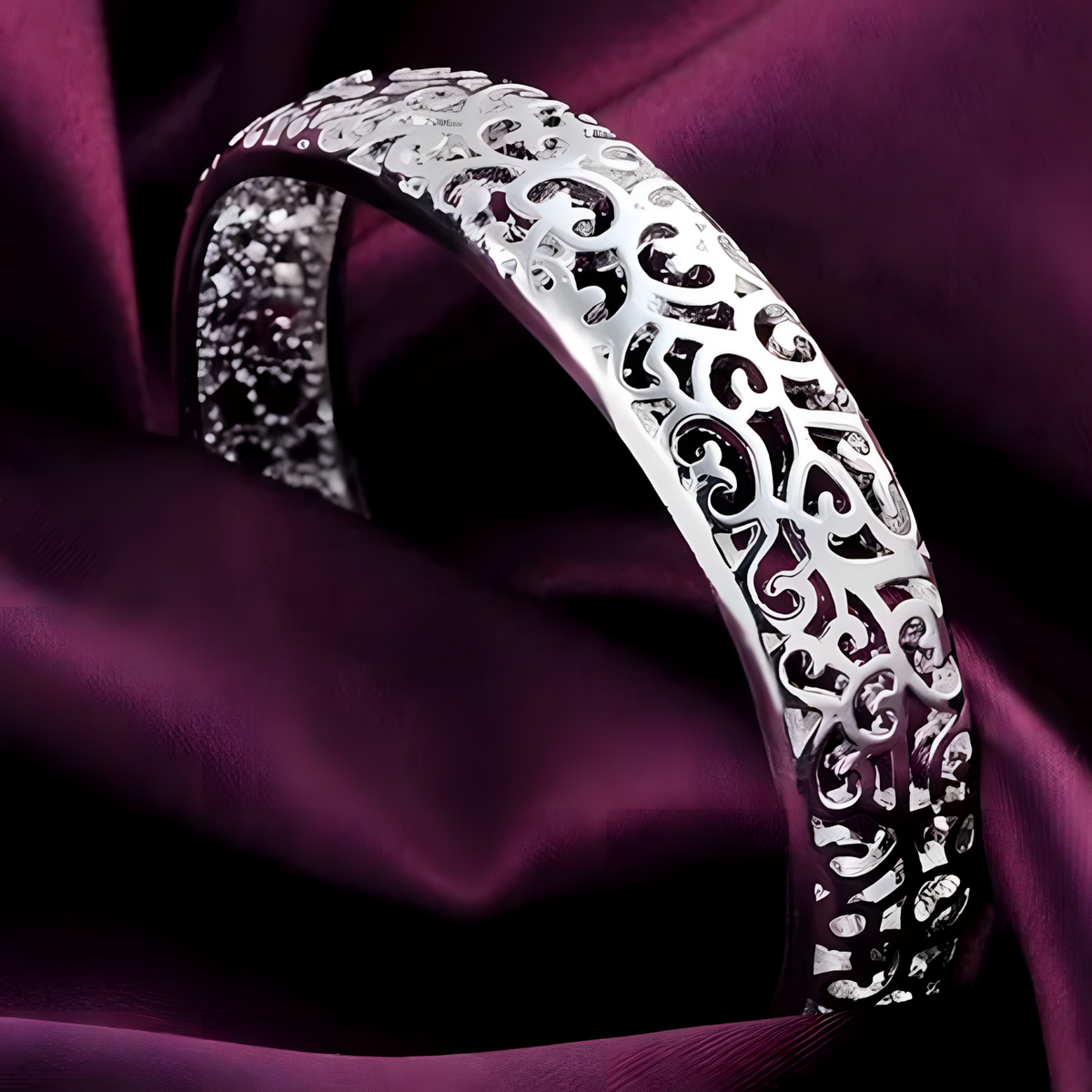 Silver-Plated Hollow Openwork Cuff Bangle Bracelet for Women | Elegant 428
