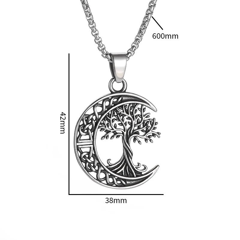 Celtic Tree of Life Crescent Moon Necklace f– Zinc Alloy Metal Pendant 1083