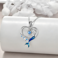 European New Mermaid Necklace Blue Crystal, Exquisite Starfish Pendant B167
