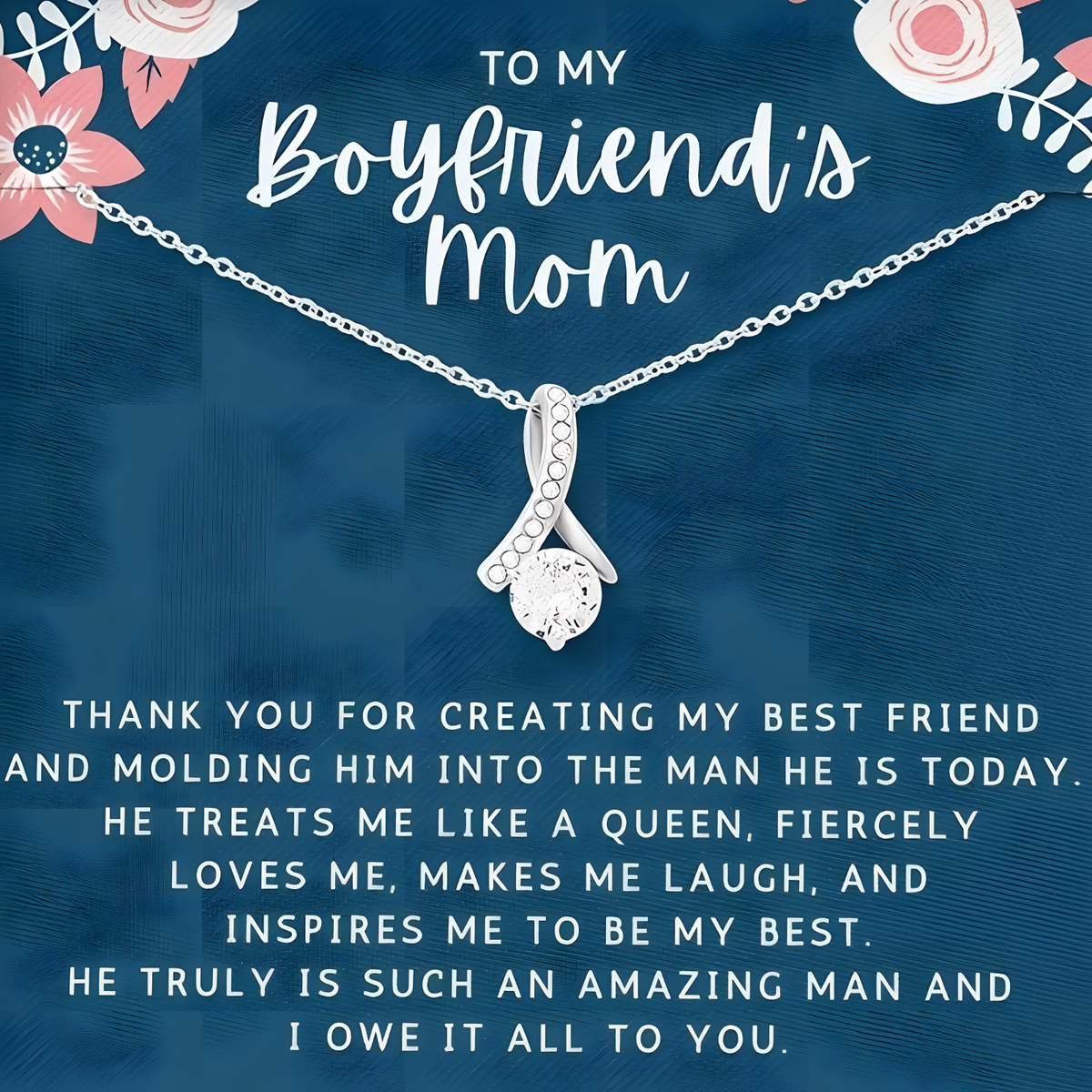 To My Boyfriend's Mom Necklace, Elegant Ribbon Pendant B194 With Card NO BOX