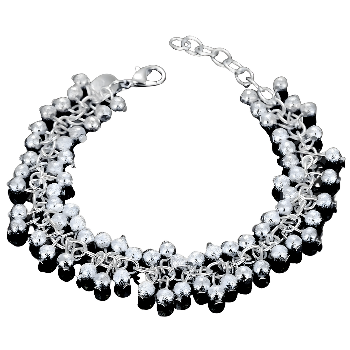 Women's Silver Color Beaded Cluster Bracelet Trendy Chain Link Copper Metal 644